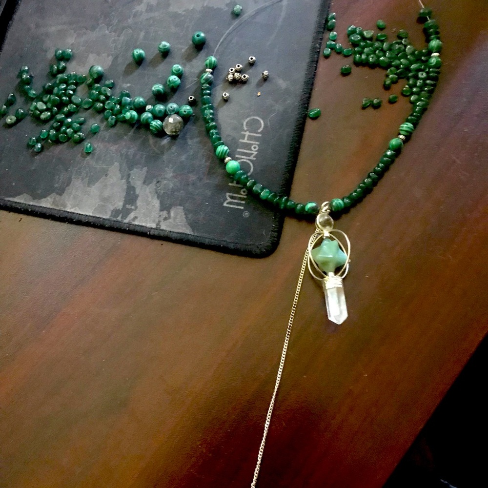 Malachite,Aventurine , and crystal necklace
